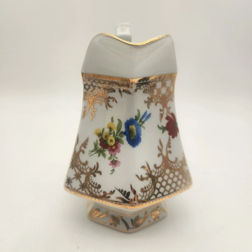 Royal Danube Floral Porcelain Pitcher Gold‎ Filigree Hexagonal Pedestal Base